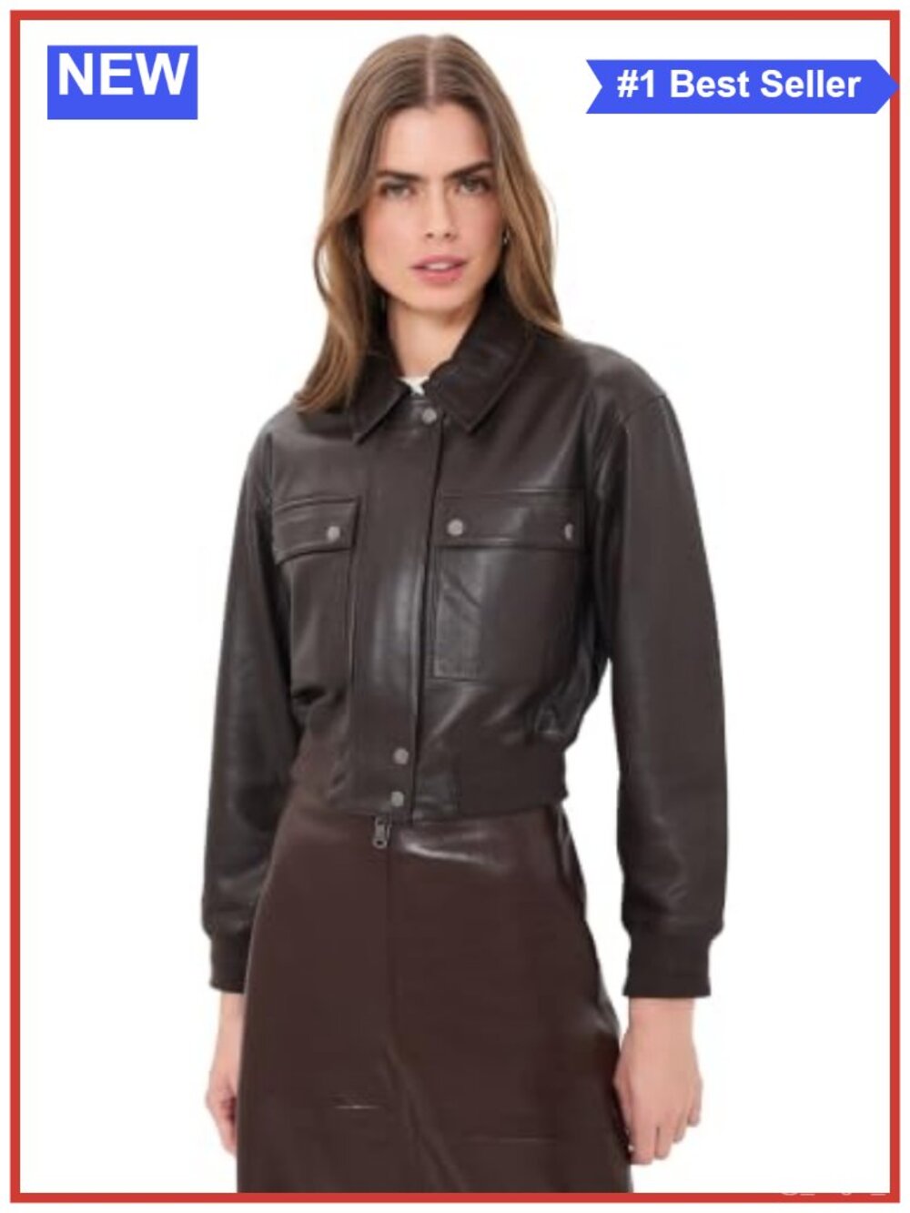Clotilde Mid-Weight Lambskin Leather Bomber Jacket Collared Snap